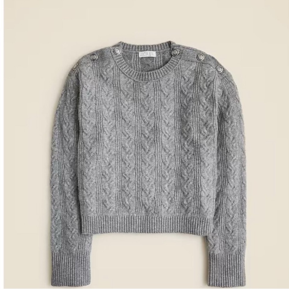 J. Crew Medium Gray Cable Knit Sweater Wool Alpaca Blend Buttons EUC